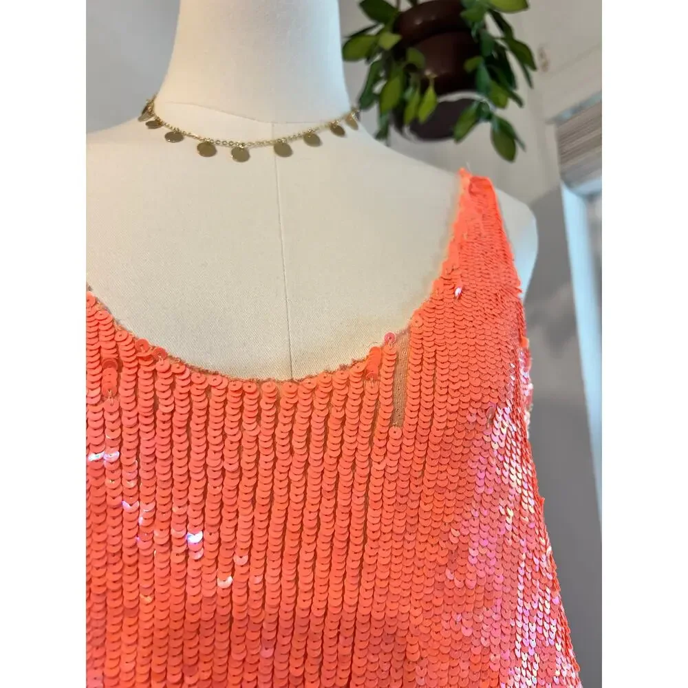 Joe's Jeans Pink Mermaid Slouchy Sequin Beaded Tank Top Size Medium Some Wear